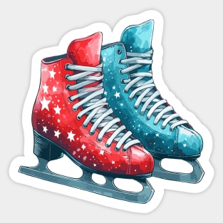 Red Blue  Ice Skating Boots Sticker